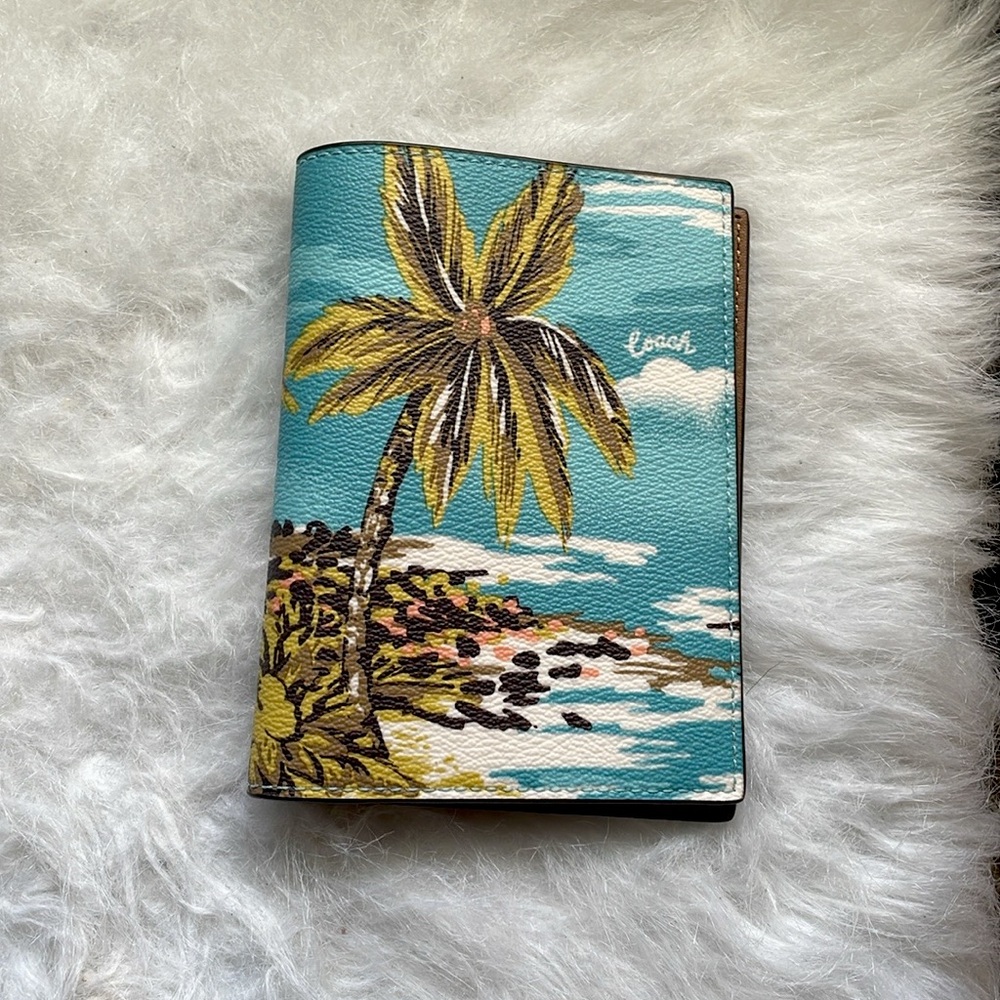 Coach Hawaii Print Leather Passport Case NWT